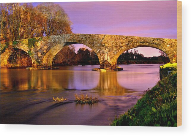 Moon Moonlight Night Night-time Bridge Stone Arch Arches River Sky Cloud Bank Trees Reflection Ireland Tipperary Kilsheelan Nature Landscape Waterscape Ancient Wood Print featuring the photograph Kilsheelan Bridge at night by Joe Ormonde