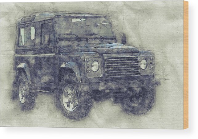 Land Rover Defender Wood Print featuring the mixed media Land Rover Defender 1 - Land Rover Ninety - Land Rover One Ten - Automotive Art - Car Posters by Studio Grafiikka