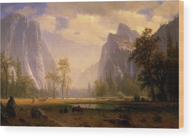 Looking Wood Print featuring the painting Looking Up the Yosemite Valley by Albert Bierstadt