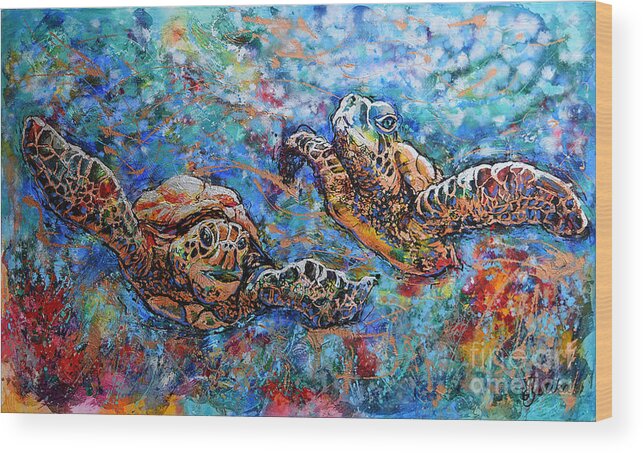 Marin Animals Wood Print featuring the painting Marine Turtles by Jyotika Shroff