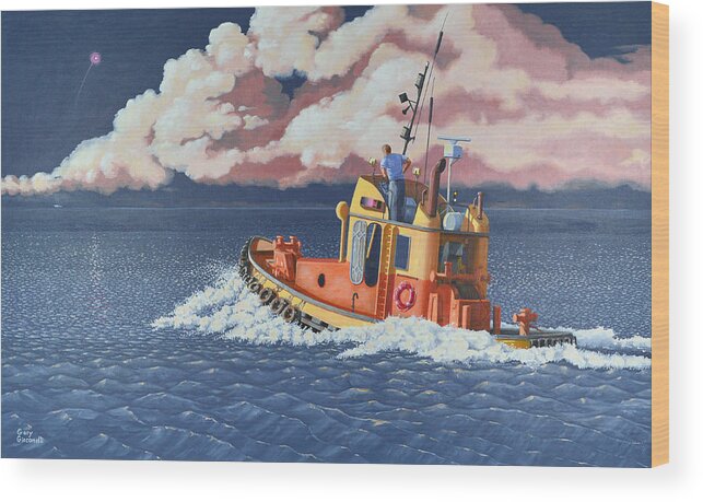 Tug Wood Print featuring the painting Mayday- I require a tug by Gary Giacomelli