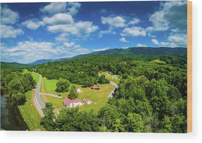 Aerial Wood Print featuring the photograph McGhee Farm Panoramic by Joe Shrader