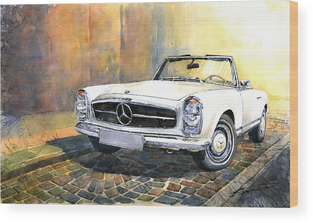 Auto Wood Print featuring the painting Mercedes Benz W113 280 SL Pagoda Front by Yuriy Shevchuk