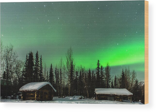 Alaska Wood Print featuring the photograph Moonlight and Aurora by John Roach