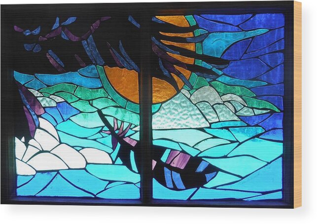 Raven Wood Print featuring the glass art Mosaic Stained Glass - Raven by Catherine Van Der Woerd