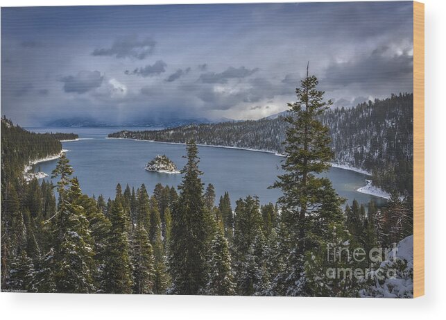 New Snow On Emerald Bay Wood Print featuring the photograph New Snow On Emerald Bay by Mitch Shindelbower