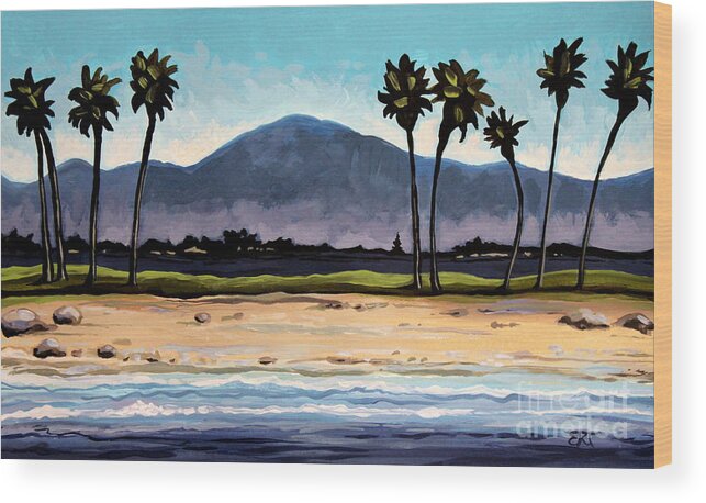 Beach Wood Print featuring the painting Palm Tree Oasis by Elizabeth Robinette Tyndall