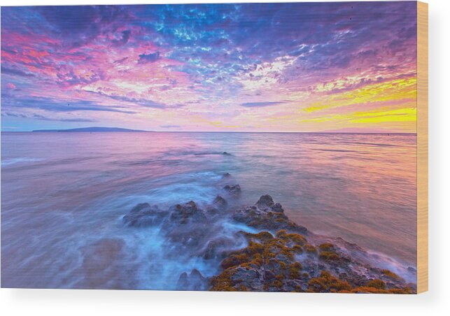 Kihei Maui Hawaii Sunset Clouds Seascape Shorebreak Wood Print featuring the photograph Pastel Skies by James Roemmling