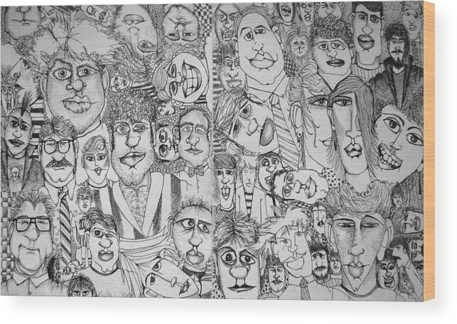 Faces Wood Print featuring the drawing People People People by Michelle Calkins