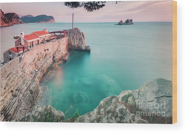 Sunset Wood Print featuring the photograph Petrovac Montenegro landscape by Sophie McAulay
