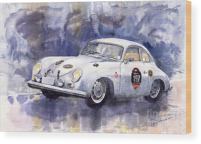 Shevchukart Wood Print featuring the painting Porsche 356 Coupe by Yuriy Shevchuk