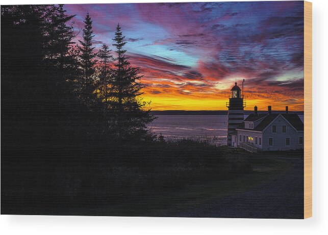 West Quoddy Head Lighthouse Wood Print featuring the photograph Pre Dawn Light at West Quoddy Head Lighthouse by Marty Saccone
