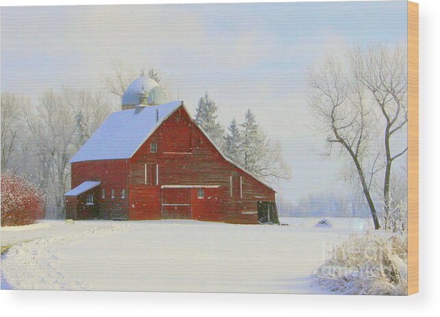Red Barn Wood Print featuring the photograph Red Barn in the Snow by Julie Lueders 