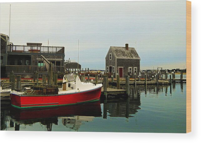 Harbor Wood Print featuring the photograph Red Boat by Kathy Barney