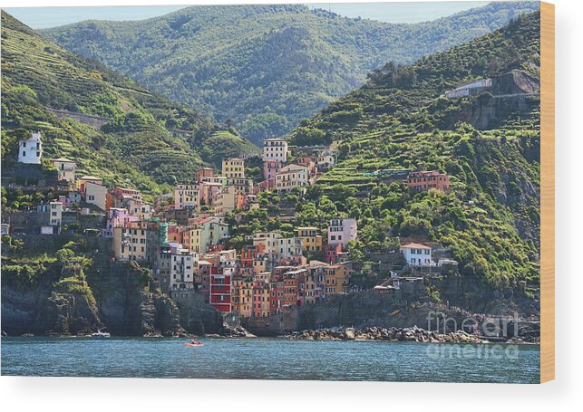 Cinque Terre Wood Print featuring the photograph Riomaggiore 0576 crop by Jack Schultz