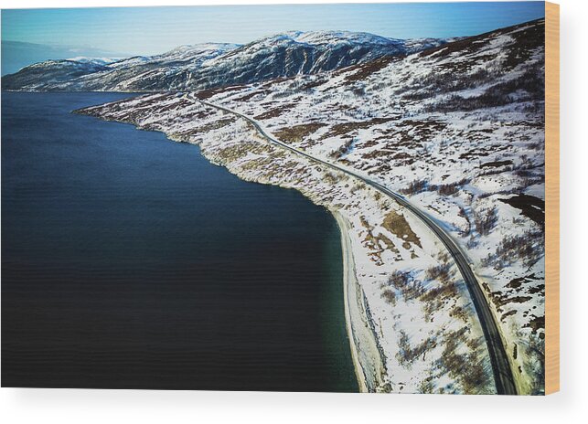 Landscape Wood Print featuring the photograph Storekorsnes Aerial Over Altafjord Finnmark Norway by Adam Rainoff