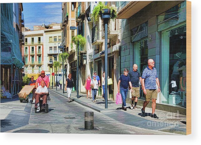 Figueres Wood Print featuring the digital art Streets of Figueres Spain Paint by Chuck Kuhn