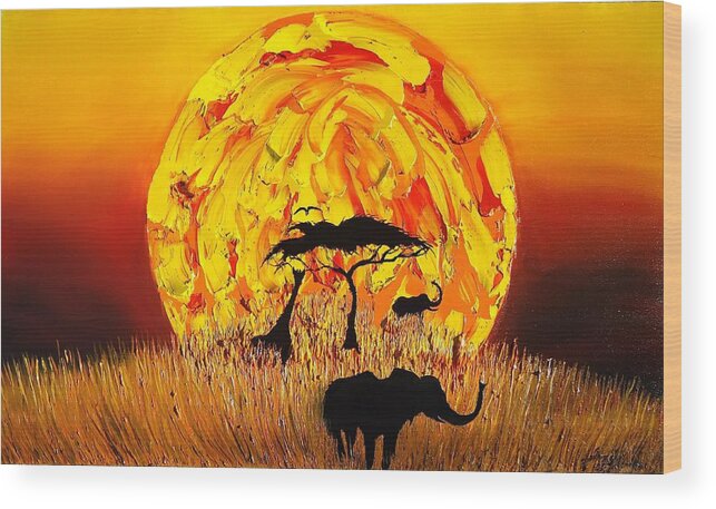 African Paintings Wood Print featuring the painting Sun Of Africa 4 by James Dunbar