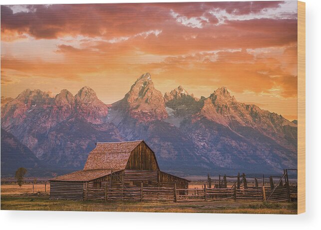 Grand Teton Wood Print featuring the photograph Sunrise on the Ranch by Darren White