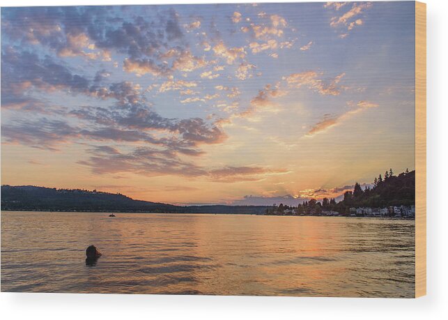 Sunset Wood Print featuring the digital art Sunset in Lake Sammamish by Michael Lee