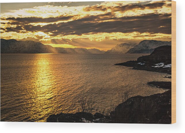 Landscape Wood Print featuring the photograph Sunset Over Altafjord by Adam Rainoff