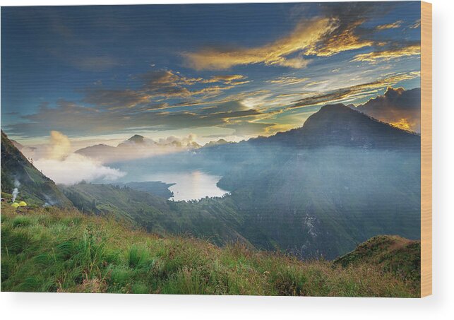 Landscape Wood Print featuring the photograph Sunset view from Mt Rinjani crater by Pradeep Raja Prints