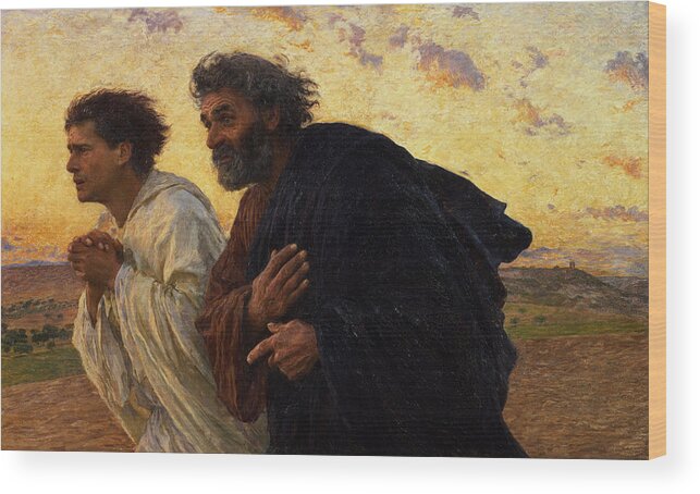 The Wood Print featuring the painting The Disciples Peter and John Running to the Sepulchre on the Morning of the Resurrection by Eugene Burnand