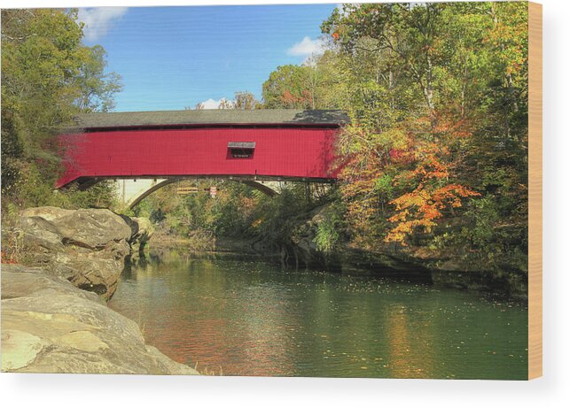 Covered Bridge Wood Print featuring the photograph The Narrows Covered Bridge - Sideview by Harold Rau