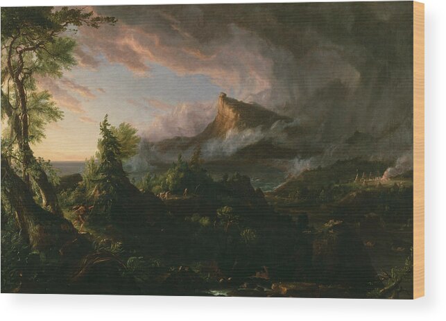 Thomas Cole Wood Print featuring the painting The Savage State by Thomas Cole