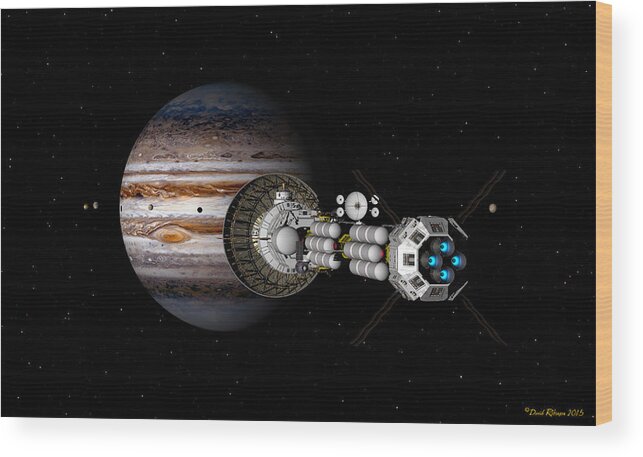 Spaceship Wood Print featuring the digital art The USS Savannah nearing Jupiter by David Robinson