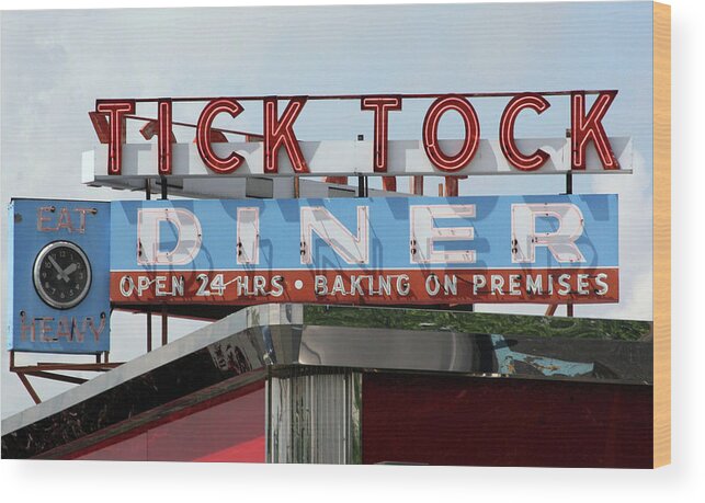 Tick Wood Print featuring the photograph Tick Tock Diner by Matthew Bamberg