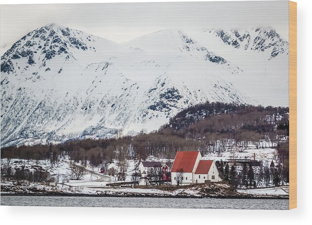 Snow Wood Print featuring the photograph Trondenes Church Harstad Norway by Adam Rainoff