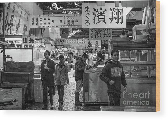 People Wood Print featuring the photograph Tsukiji Shijo, Tokyo Fish Market, Japan 2 by Perry Rodriguez