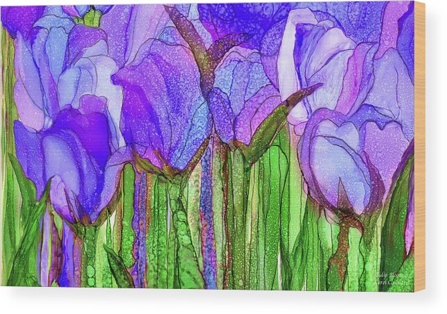 Carol Cavalaris Wood Print featuring the mixed media Tulip Bloomies 3 - Purple by Carol Cavalaris