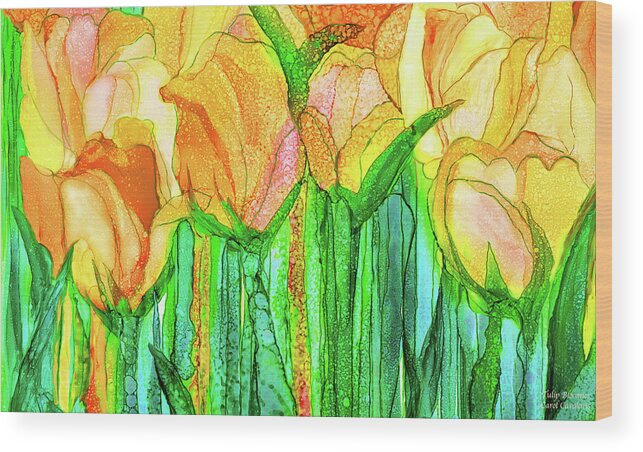 Carol Cavalaris Wood Print featuring the mixed media Tulip Bloomies 3 - Yellow by Carol Cavalaris