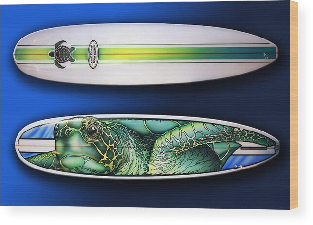 Surfboard Wood Print featuring the painting Turtle Board by William Love