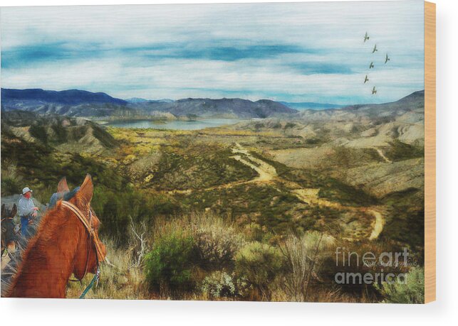 Photoshop Wood Print featuring the digital art View of Vail Lake on Horseback by Rhonda Strickland