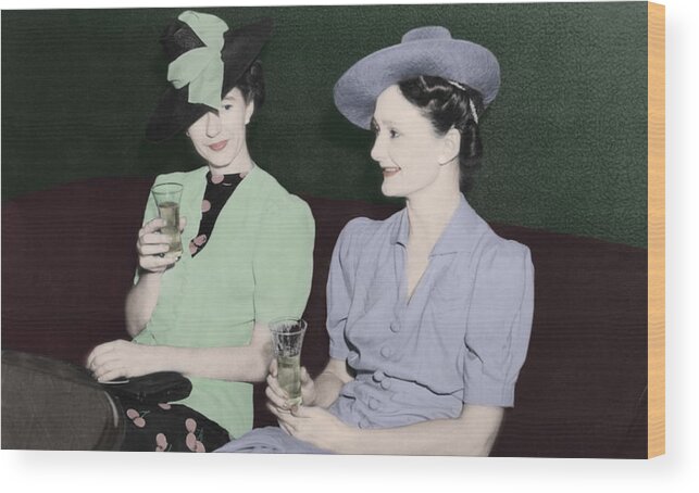 Lady Wood Print featuring the photograph Vintage Ladies Enjoying a Drink by Erin Cadigan