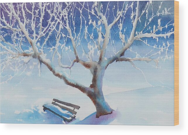 Snow Wood Print featuring the painting Waiting for Spring by Ruth Kamenev