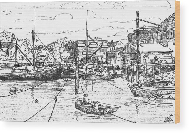 Pond Wood Print featuring the drawing Whaler on Eel Pond by Vic Delnore