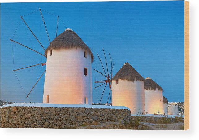 Landscape Wood Print featuring the photograph Mykonos Evening Landscape #1 by Jan Wlodarczyk