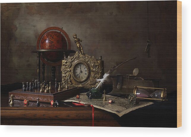 Dark Wood Print featuring the photograph Still Life With Chess #1 by Andrey Morozov