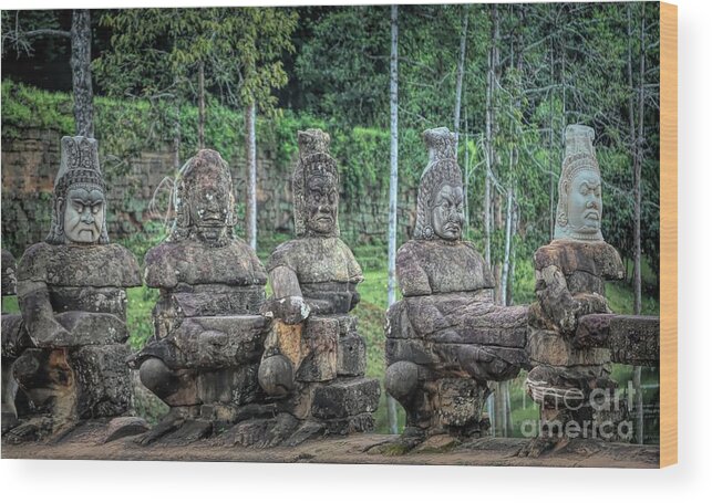 Cambodia Wood Print featuring the photograph 54 Devils South Gate Cambodia by Chuck Kuhn
