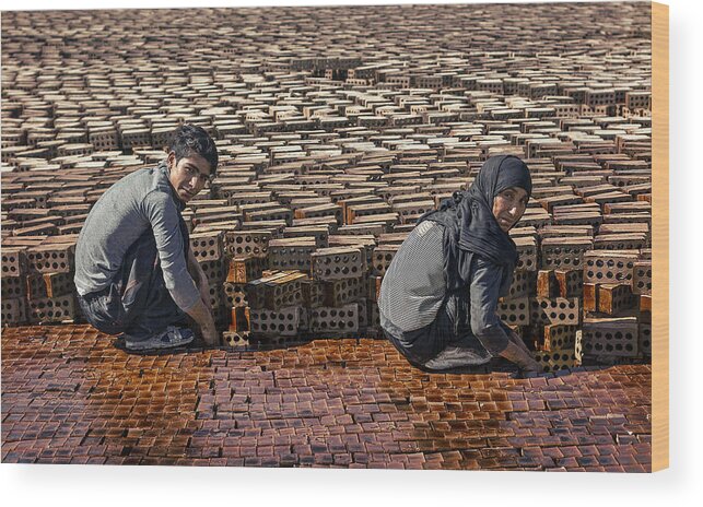 Brick Wood Print featuring the photograph Brickyard by Ali Nejatbakhsh