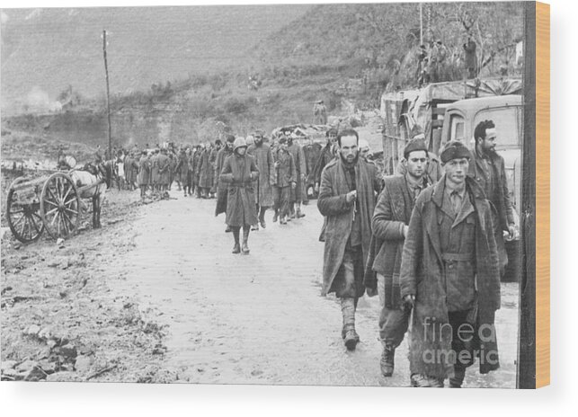 Marching Wood Print featuring the photograph Captured Italians Marching by Bettmann