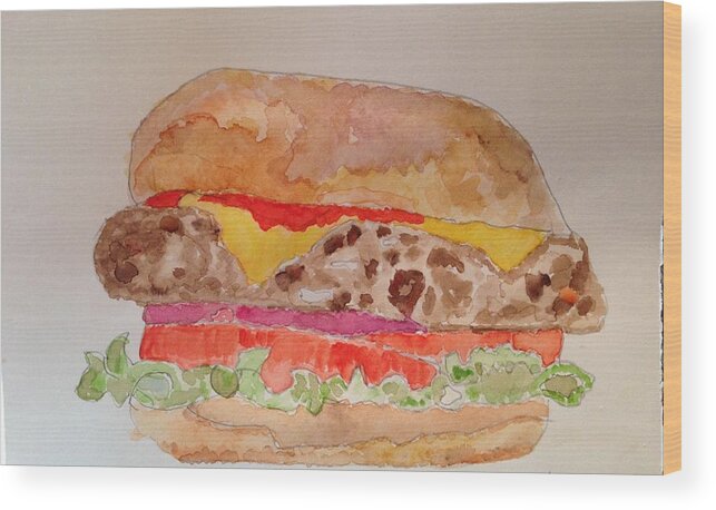 Cheeseburger Wood Print featuring the painting Cheeseburger by Marty Klar