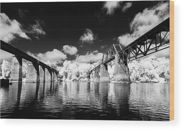 2016 Wood Print featuring the photograph Congaree River Crossing Infrared Black and White by Charles Hite