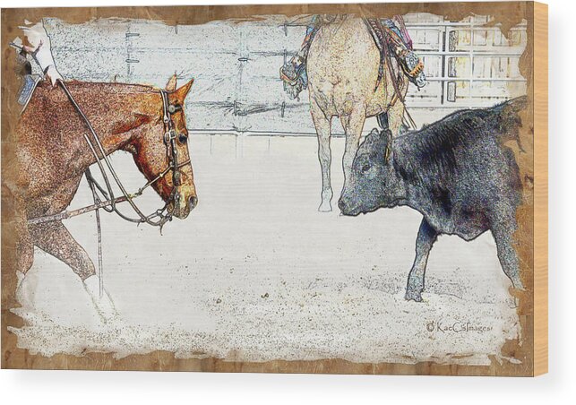 Horse Wood Print featuring the mixed media Cutting Horse At Work by Kae Cheatham