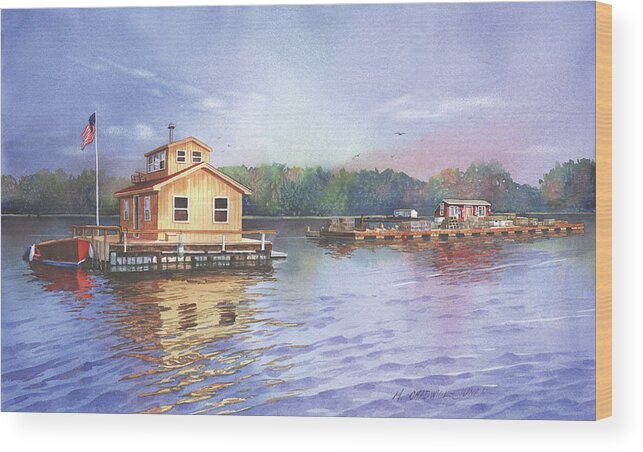 Glen Island Wood Print featuring the painting Glen Island Creek Houseboats by Marguerite Chadwick-Juner