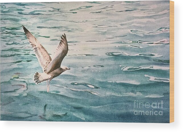 Mer Wood Print featuring the painting La Mouette by Francoise Chauray